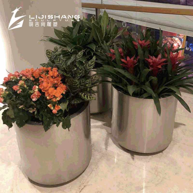 【直播推荐】家居办公圆柱形不锈钢花盆室外园林花坛景观落地式不