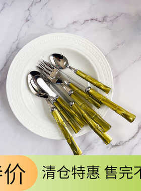 意大利Rivadossi 竹节亮面不锈钢西餐具套装刀叉勺子复古风礼物