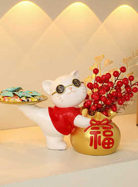 招财猫玄关收纳摆件发财果福筒入户门鞋柜家居装饰乔迁新居礼物