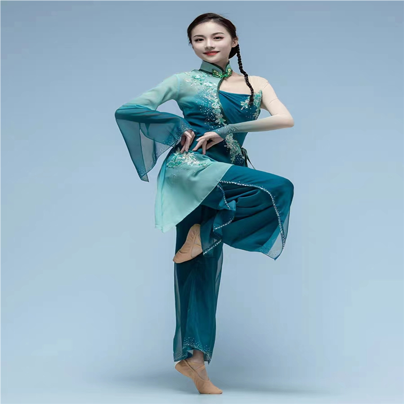 原创古典舞蹈服胶州秧歌演出服中国舞民族民间艺考扇子舞套装定制