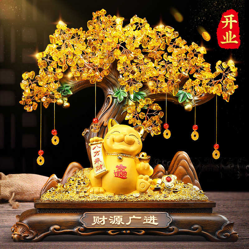 财源广进招财猫沙金发财树家居饰礼盒装创意饰开业礼物