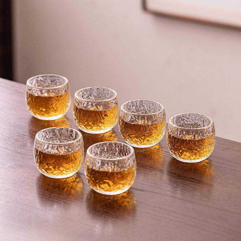 耐热玻璃透明锤纹茶杯茗杯家用功夫茶具套装水杯个性化主人杯