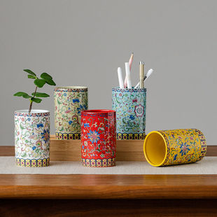 景德镇复古陶瓷笔筒马克笔画笔收纳办公室桌面创意文具轻奢高级感