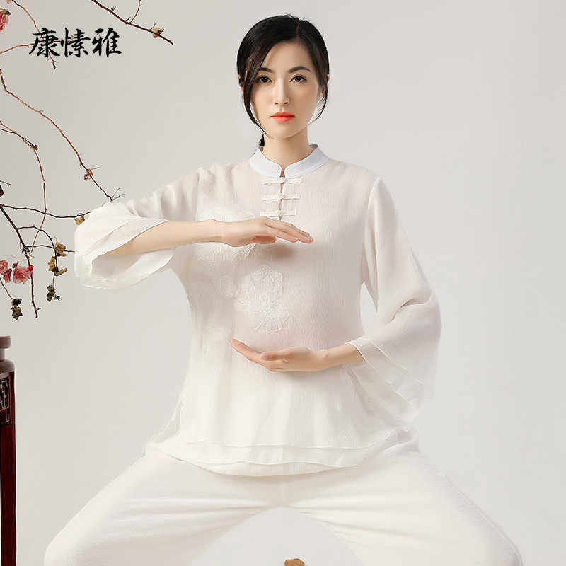 太极服女新款飘逸秋冬太极拳套装棉麻亚麻服双层高档真丝棉绸服装