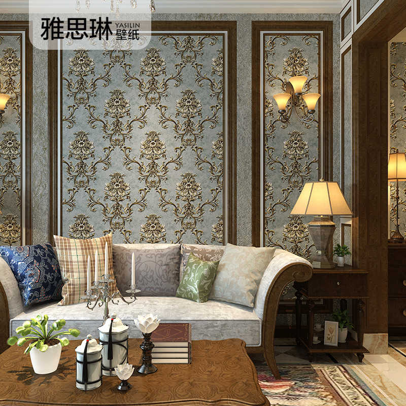 3d立体浮雕欧式纺布大马士革壁纸奢华卧室客厅背景墙墙纸非自粘