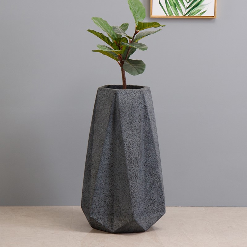 简约几何菱形玻璃钢落地大花瓶花器插花商场酒店装饰品593