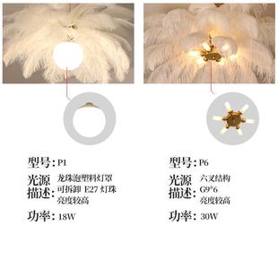 奶油风羽吊现代简约公主房网红室灯毛7019商铺服灯装 饰灯卧具 店装