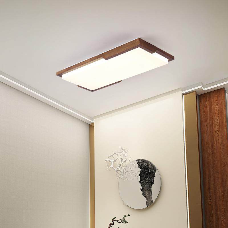 新中形式吸顶灯胡无品牌/桃木色方厅长灯简约现代大客气实木卧室