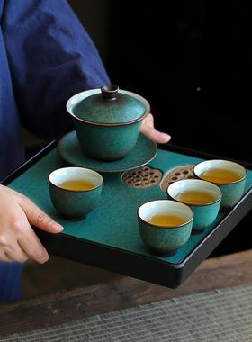 春澜陶瓷茶盘日式复窑变绿古小号松石蓄水储水式干泡盘台茶CLCP20