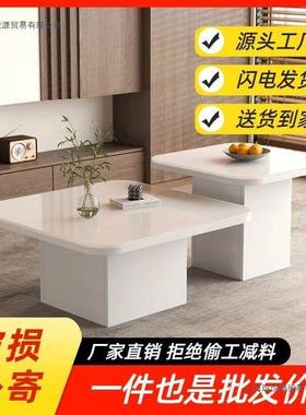 轻奢木复古胡桃木方形实简茶几式极家用客厅设QMS计师小户意玻璃