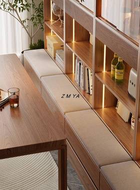 全实木满墙书北美樱架桃视木黑胡57320桃整墙电书柜原柜木客厅卡