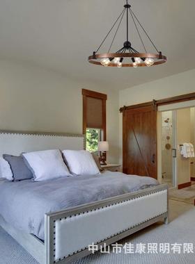 flo美式乡村复古铁艺圆形蜡烛吊酒吧t餐厅客厅别OTC墅灯工程灯