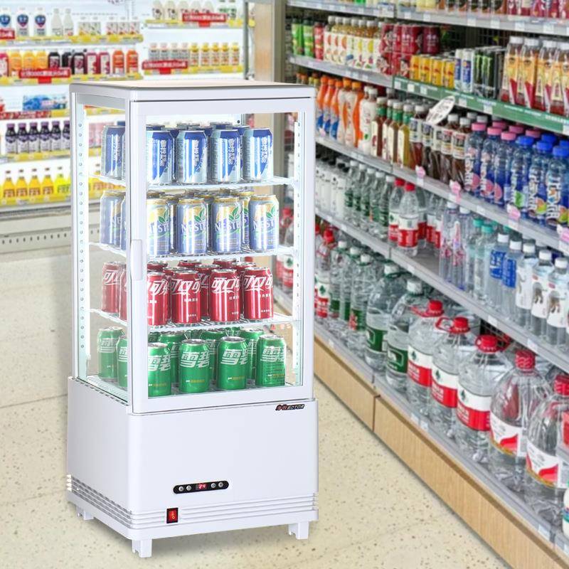 小型桌面饮料柜台式冷藏柜甜品炸品水果展示柜四面玻璃带除雾