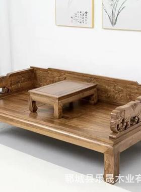 新款罗老汉床实雕木刻新中式46627榫卯古罗汉床榻榻米榆木中式仿