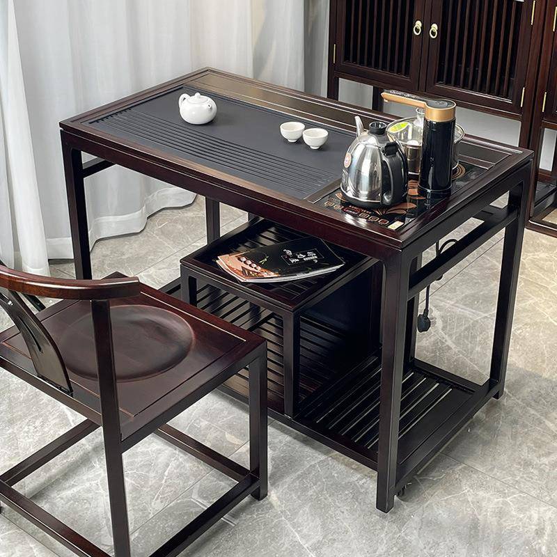 花无品牌/实木茶梨桌椅一组合可移动茶桌带轮家用木茶车小茶台烧