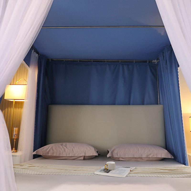 CL09CB#层遮光蚊地帐双杆厚床帘冬季保暖防尘顶用家双落纹帐床幔