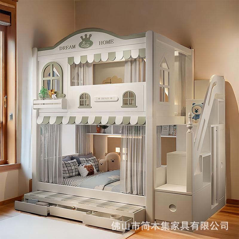 儿童床上保下无品牌/高低子母上下滑梯床二床一床儿一女儿童搞护