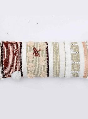 印度进口手工编风织0cTT-148m长条抱枕摩洛哥格流苏靠宿垫靠8枕民