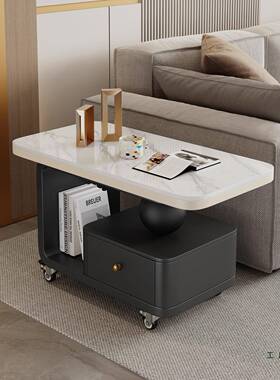 奶油可风2家用移动动岩LLW板茶几小推车025新款小户型客厅移茶几