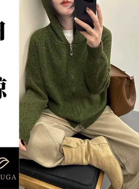 2025秋新款针织衫羊毛连帽拉链开衫女毛衣针织外套上衣2791