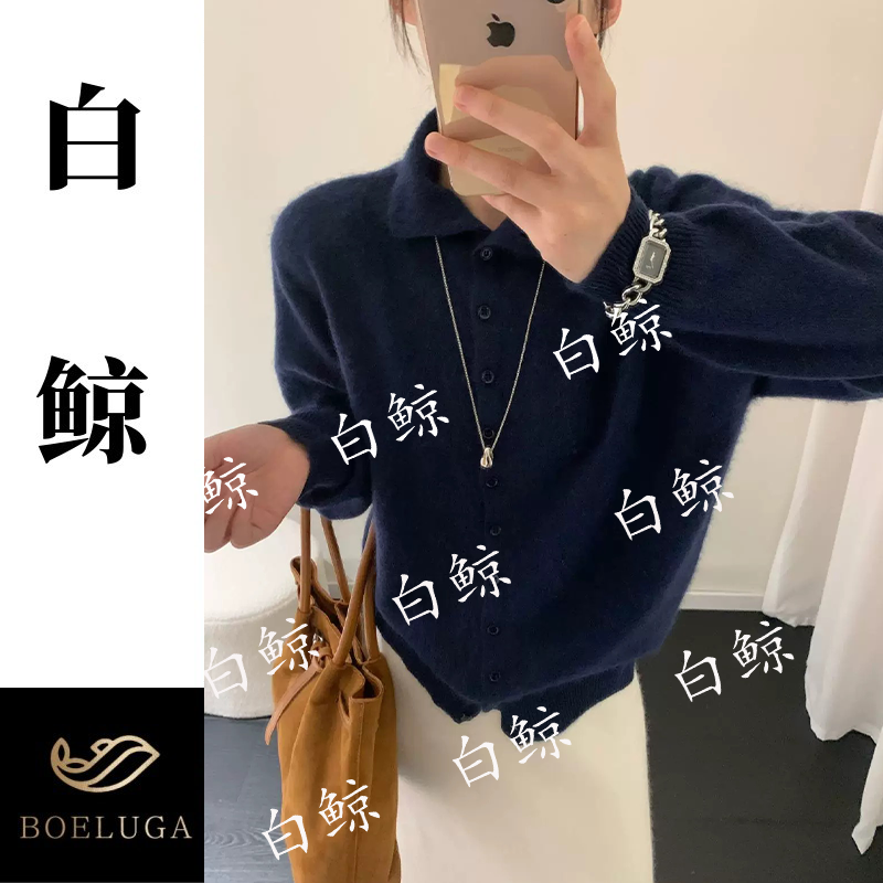 韩版拉毛翻领羊毛开衫女百搭针织衫毛衣外套极简风2896