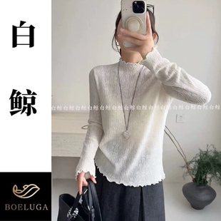 温柔韩系风上衣2940 套头显瘦打底衫 韩系木耳边半高领针织衫 女薄款