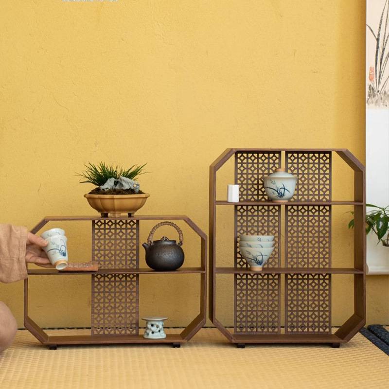 中式竹制博古架小型多宝阁茶室摆件桌面收纳架茶壶茶具架子置物架