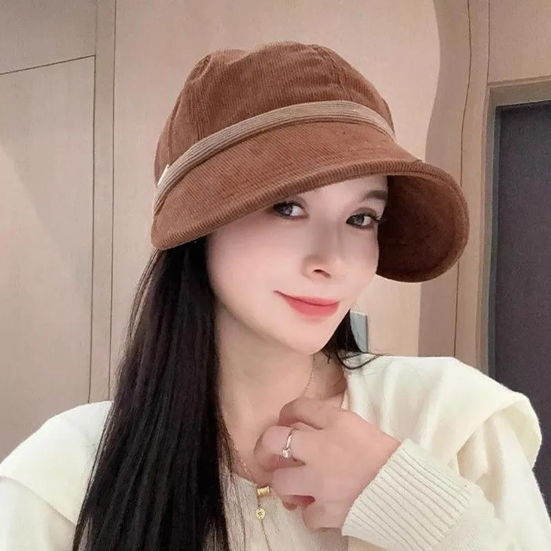 秋冬灯芯绒新款鸭舌帽子女百搭时尚气质显脸小复古马术渔夫帽休闲,居家日用,披肩防护帽,淘宝优惠券,粉丝福利购,淘宝优惠卷