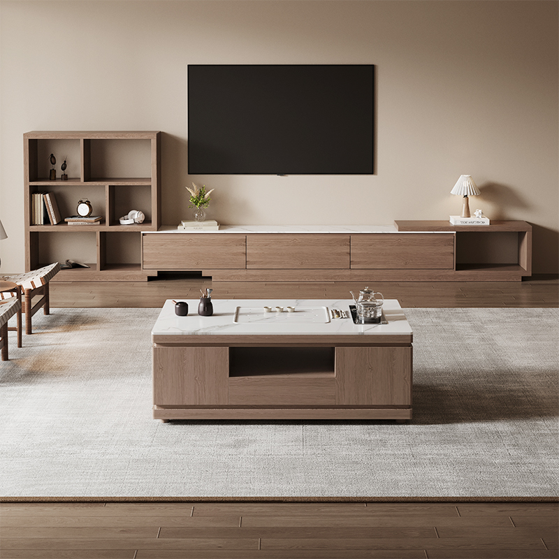 新中式实木岩板功夫茶几现代简约多功能小户型客厅一体家用泡茶台