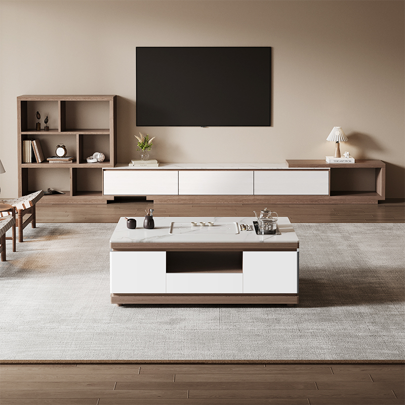 新中式实木岩板功夫茶几现代简约多功能小户型客厅一体家用泡茶台