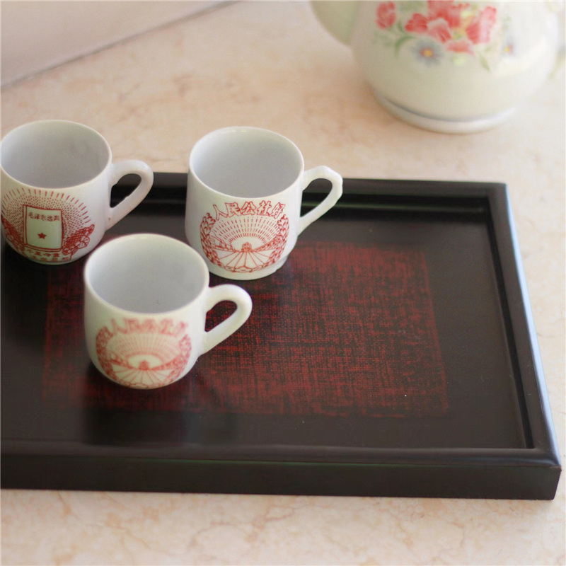 日式原木漆器黑色茶盘餐M盘木盘 侘寂风