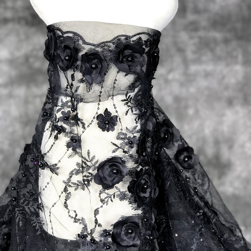 欧式华丽钉珠立体缎面花r朵蕾丝面料亮片布料绣花布料婚纱礼服布