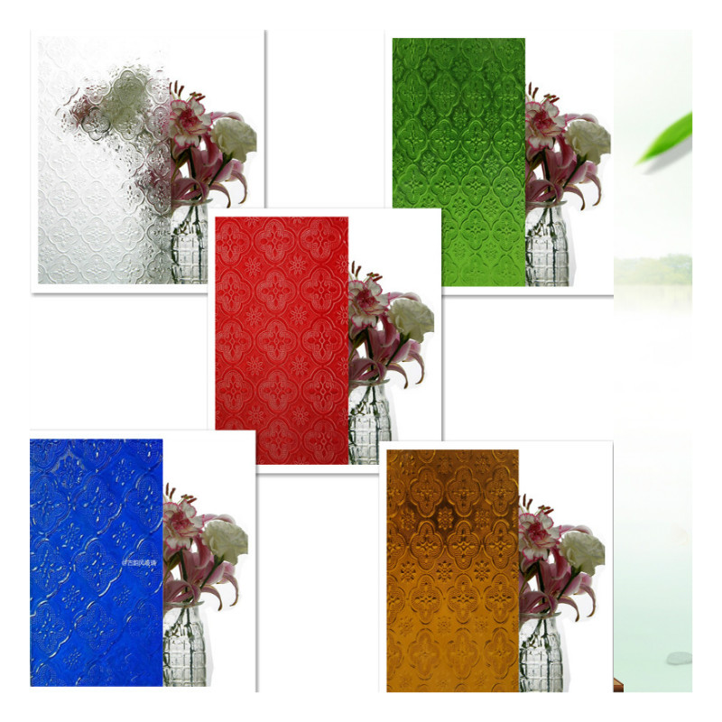 老式彩色海棠玻璃隔断中式仿古压花E满洲窗艺术玻璃屏风玄关可包