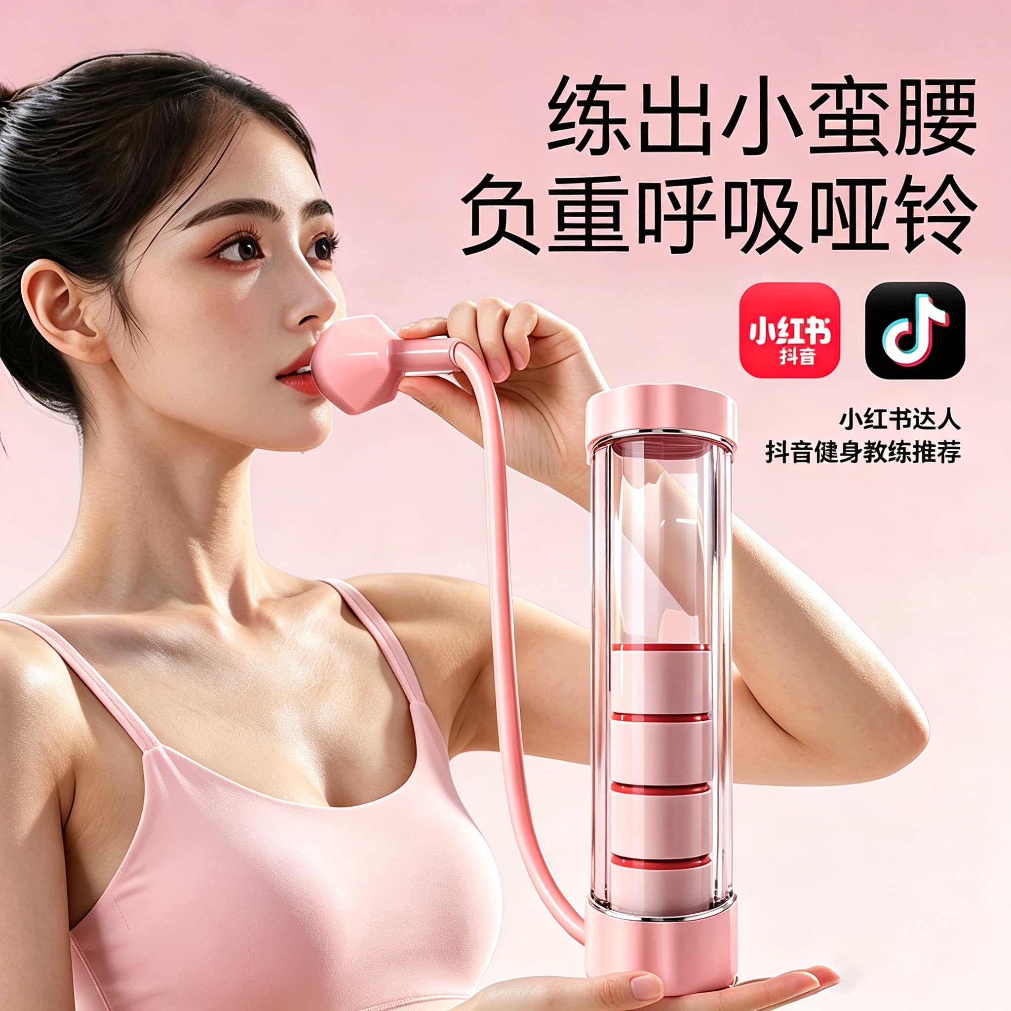 呼吸哑铃腹肌训练器腹式呼吸肺活量马甲线盆底肌脸部核心锻炼神器
