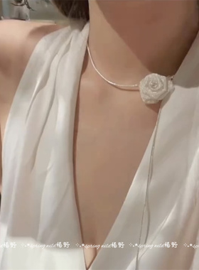 超仙气法式浪漫白色玫瑰花朵项链