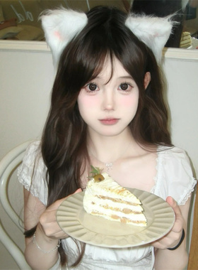 日系可爱白色猫耳朵毛绒发夹女万圣节兽耳cos头箍lolita甜妹头饰