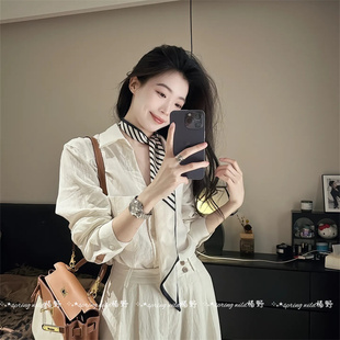 老钱风气质黑白条纹丝巾女早秋复古细窄长条搭配衬衫飘带丝巾配饰