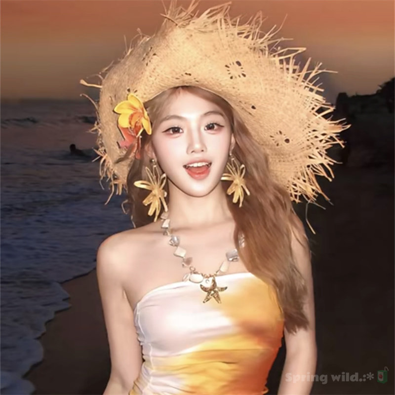 波西米亚度假风编织大花朵耳环女海边沙滩个性高级感耳坠夸张耳饰