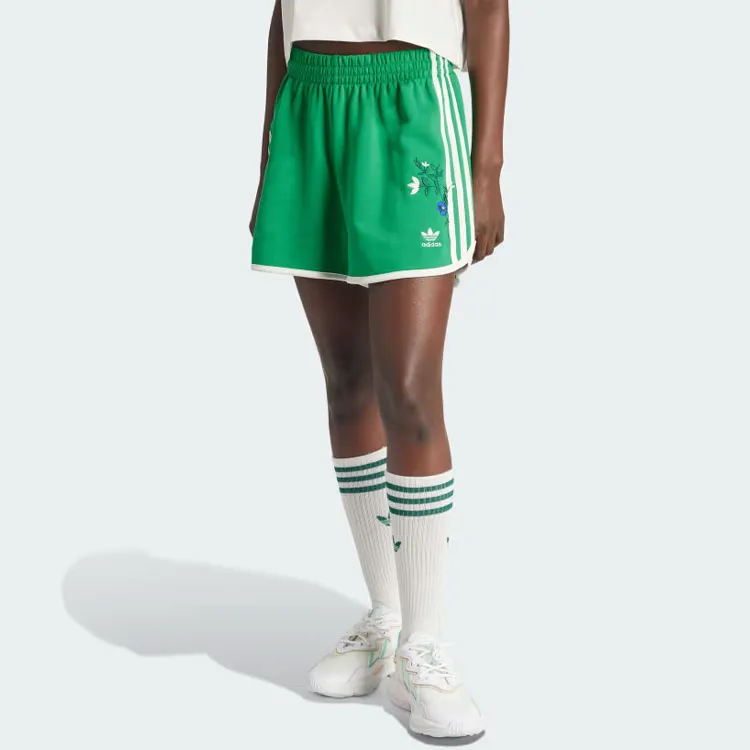 Adidas/阿迪达斯 女子条纹花卉印花中腰宽松休闲短裤 IT7272