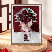 结婚新婚手工礼物喜字diy石y英砂肌理画成品纯手绘丙烯油彩装 饰画