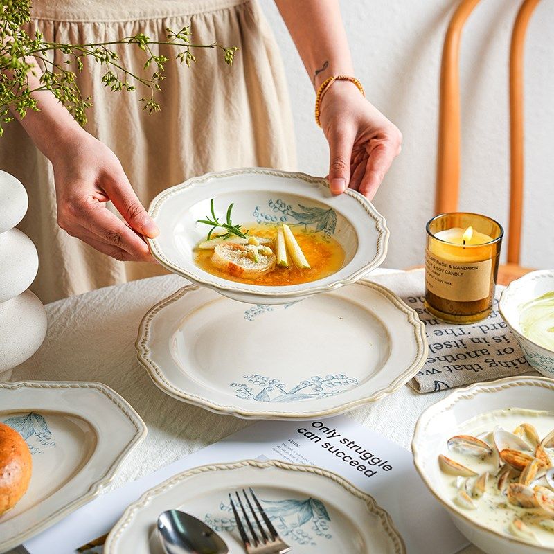 舍里复古法式铃兰陶瓷餐具米饭碗高级感J汤面碗菜盘西餐盘组合家,餐饮具,盘,淘宝优惠券,粉丝福利购,淘宝优惠卷