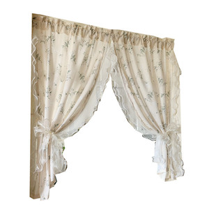 法式田园韩式半遮光窗帘布透光不透人免打孔自粘S贴飘窗客厅落地