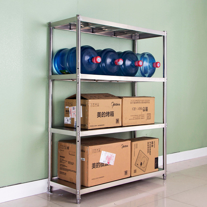 包邮不锈钢置物架加n厚落地饭店厨房4层微波炉架子厨具收纳架定做