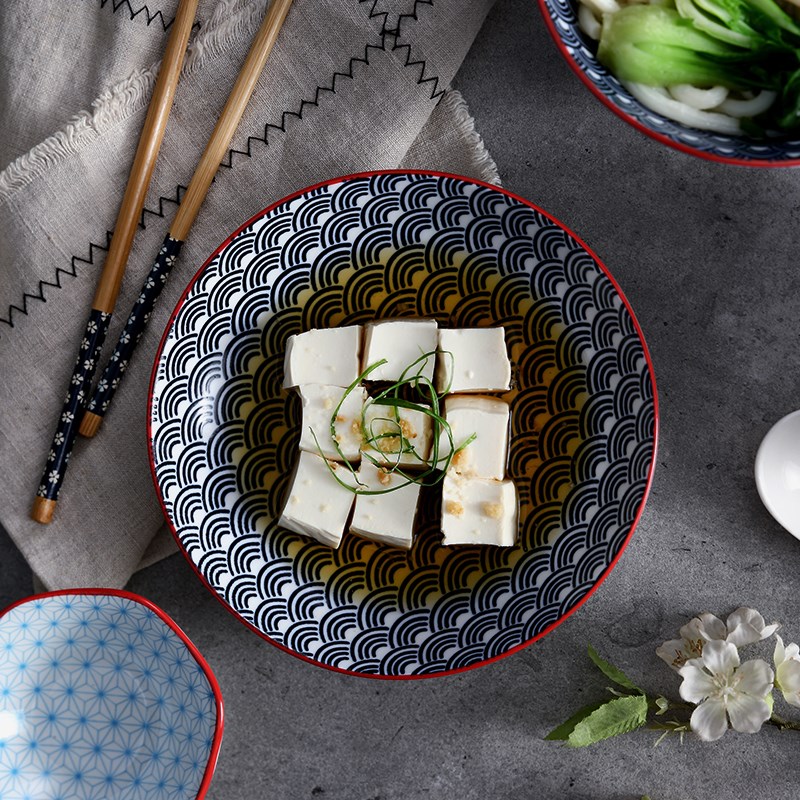 中式餐具一人食套装轻奢ins个人手绘陶瓷配5寸螺纹V碗7寸盘六件套