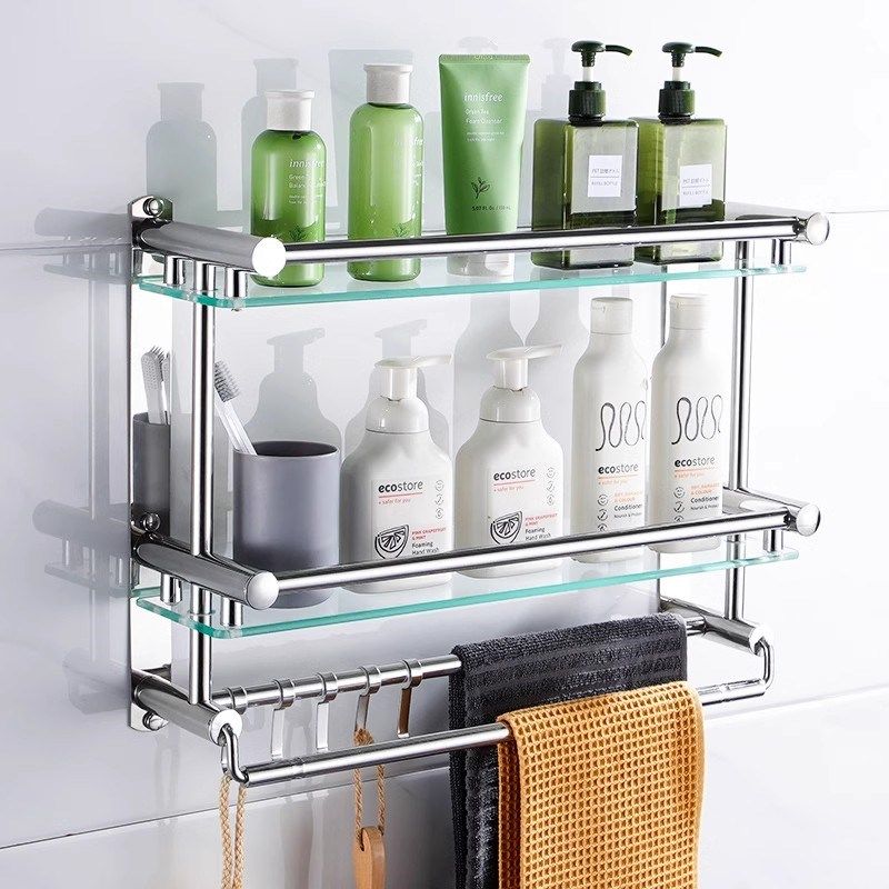 卫生间置物架g壁挂浴室收纳单层玻璃毛巾架免打孔2层3层不锈钢卫,家庭/个人清洁工具,毛巾挂/毛巾架,淘宝优惠券,粉丝福利购,淘宝优惠卷