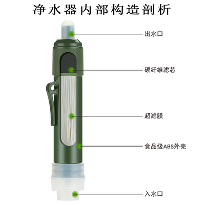 4000户外f过滤净水器便携式滤水器野外水净化生命直饮吸管生存装