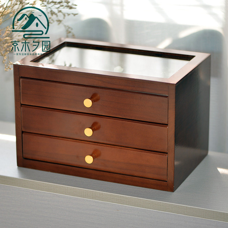 京木夕园实木多h层首饰盒高档欧式奢华饰品收纳盒ins风家用小精致