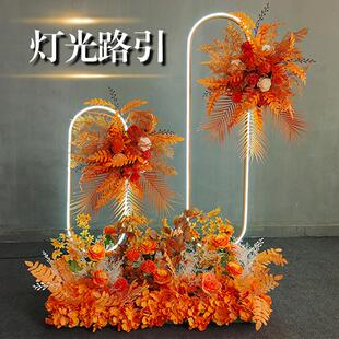 婚庆道具铁艺烤漆拱形灯光路引架子花架婚礼舞台布置装 2022新款 饰