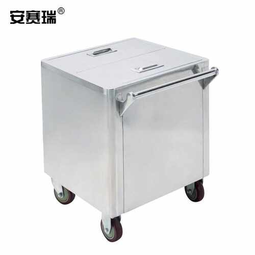 安赛瑞不锈钢面粉车厨房储米箱50kg移动带轮手推车糖粉储存车7105