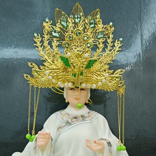 黑老太太泰山奶奶王母娘娘凤冠霞帔神像头冠帽子观音三凤帽冠头饰